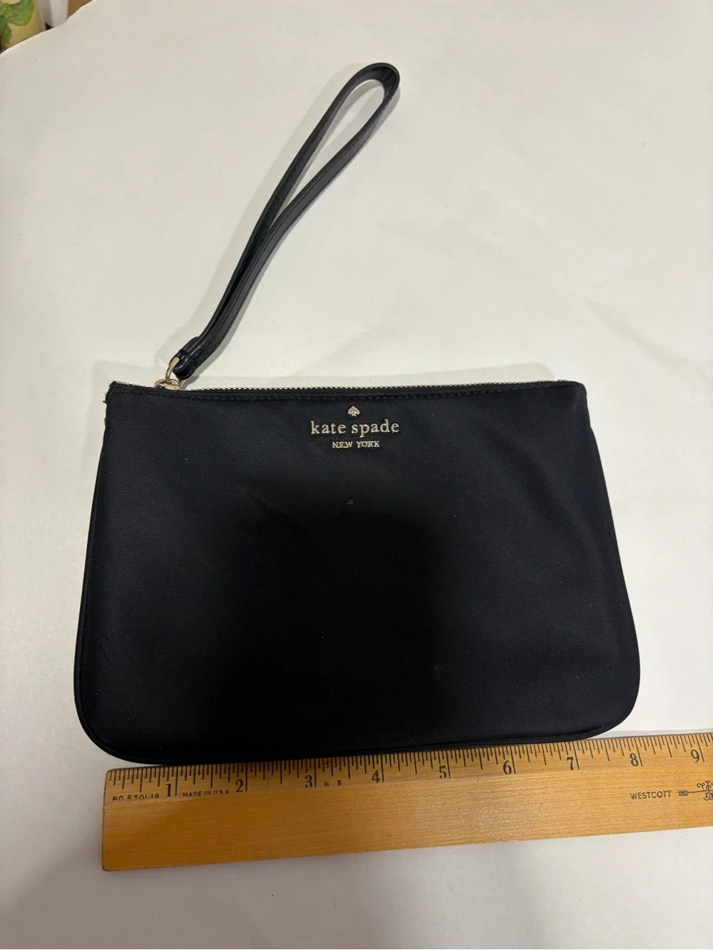 kate spade Black Nylon Wristlet Clutch with Gold Logo